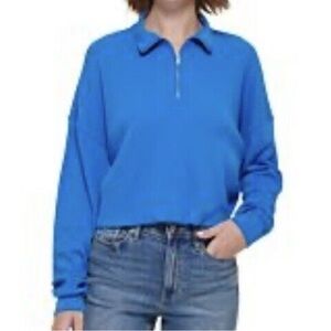 Calvin Klein Jeans Waffle Knit Cropped 3/4 Zip Top Size M